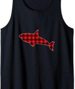 Red black plaid gingham orca Christmas Matching Pajama Tank Top