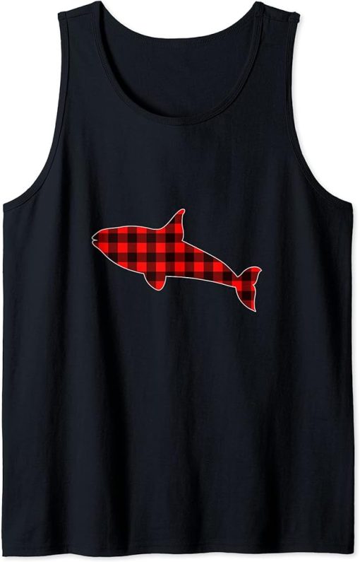 Red black plaid gingham orca Christmas Matching Pajama Tank Top