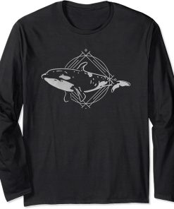 Orca Killer Whale Vintage Art Portrait Graphic Long Sleeve T-Shirt