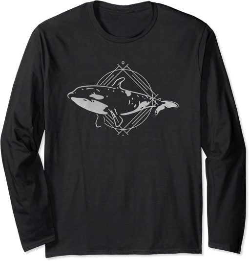 Orca Killer Whale Vintage Art Portrait Graphic Long Sleeve T-Shirt