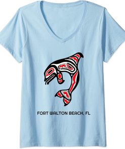 Womens Fort Walton Beach FL Native American Orca Killer Whales V-Neck T-Shirt