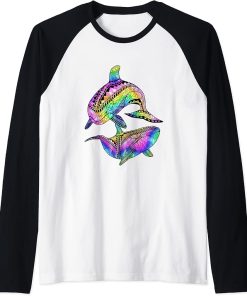 Tie Dye Tribal Orca Killer Whales Raglan Baseball Tee