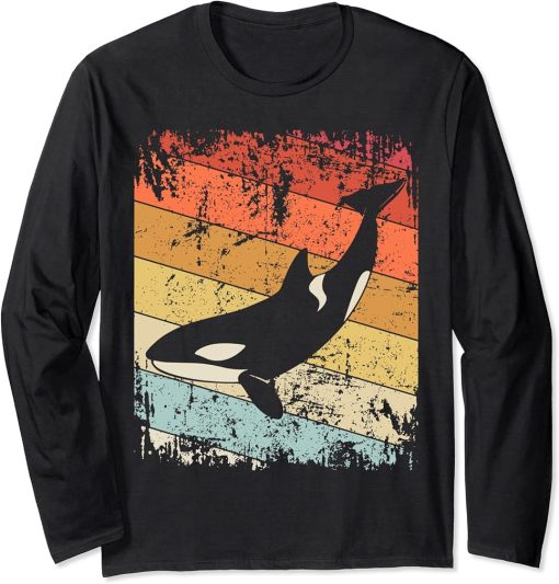 Retro Killer Whale Shirt Vintage Orca Whale Tee Orca Lover Long Sleeve T-Shirt